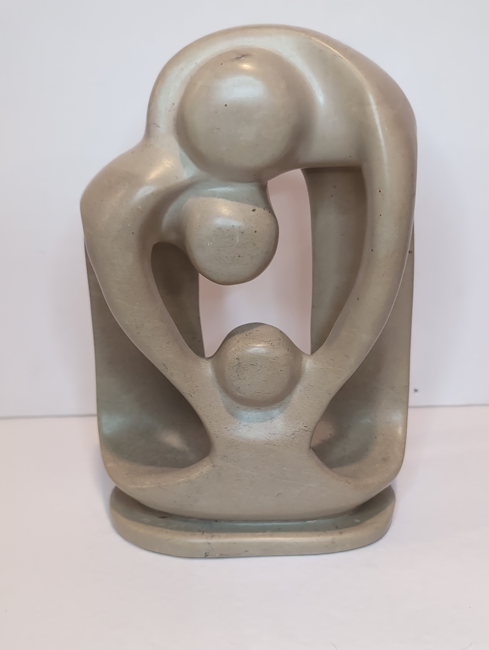 Handcrafted Abstract Soapstone Sculpture Family Circle Neutral Beige Minimalist